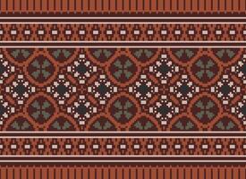 Cross Stitch pattern with Floral Designs. Traditional cross stitch needlework. Geometric Ethnic pattern, Embroidery, Textile ornamentation, fabric, Hand stitched pattern, Cultural stitching pixel art. vector