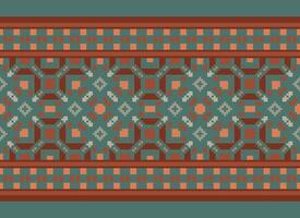 Cross Stitch pattern with Floral Designs. Traditional cross stitch needlework. Geometric Ethnic pattern, Embroidery, Textile ornamentation, fabric, Hand stitched pattern, Cultural stitching pixel art. vector