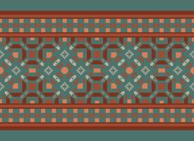 Cross Stitch pattern with Floral Designs. Traditional cross stitch needlework. Geometric Ethnic pattern, Embroidery, Textile ornamentation, fabric, Hand stitched pattern, Cultural stitching pixel art. vector