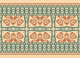 Cross Stitch Border. Embroidery Cross Stitch. Ethnic Patterns. Geometric Ethnic Indian pattern. Native Ethnic pattern.Texture Textile Fabric Clothing Knitwear print. Pixel Horizontal Seamless Vector. vector