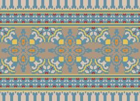Cross Stitch Embroidery. Ethnic Patterns. Native Style. Traditional Design for texture, textile, fabric, clothing, Knitwear, print. Geometric Pixel Horizontal Seamless Vector. vector