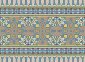 Cross Stitch Embroidery. Ethnic Patterns. Native Style. Traditional Design for texture, textile, fabric, clothing, Knitwear, print. Geometric Pixel Horizontal Seamless Vector. vector