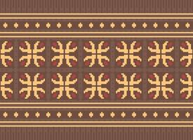 A Floral pixel art pattern on grey background.geometric ethnic oriental embroidery vector illustration. pixel style, abstract background, cross stitch.design for texture, fabric, cloth, scarf, print