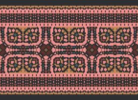 Cross Stitch Embroidery. Ethnic Patterns. Native Style. Traditional Design for texture, textile, fabric, clothing, Knitwear, print. Geometric Pixel Horizontal Seamless Vector. vector