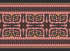 Cross Stitch Embroidery. Ethnic Patterns. Native Style. Traditional Design for texture, textile, fabric, clothing, Knitwear, print. Geometric Pixel Horizontal Seamless Vector. vector