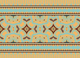 Cross Stitch Embroidery. Ethnic Patterns. Native Style. Traditional Design for texture, textile, fabric, clothing, Knitwear, print. Geometric Pixel Horizontal Seamless Vector. vector