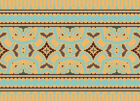 Cross Stitch Embroidery. Ethnic Patterns. Native Style. Traditional Design for texture, textile, fabric, clothing, Knitwear, print. Geometric Pixel Horizontal Seamless Vector. vector