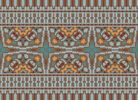Cross Stitch pattern with Floral Designs. Traditional cross stitch needlework. Geometric Ethnic pattern, Embroidery, Textile ornamentation, fabric, Hand stitched pattern, Cultural stitching pixel art. vector