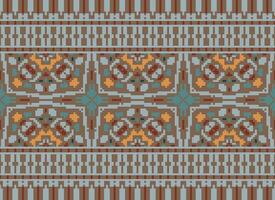 Cross Stitch pattern with Floral Designs. Traditional cross stitch needlework. Geometric Ethnic pattern, Embroidery, Textile ornamentation, fabric, Hand stitched pattern, Cultural stitching pixel art. vector