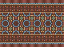 Cross Stitch Embroidery. Ethnic Patterns. Native Style. Traditional Design for texture, textile, fabric, clothing, Knitwear, print. Geometric Pixel Horizontal Seamless Vector. vector