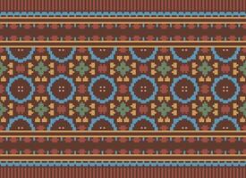 Cross Stitch Embroidery. Ethnic Patterns. Native Style. Traditional Design for texture, textile, fabric, clothing, Knitwear, print. Geometric Pixel Horizontal Seamless Vector. vector