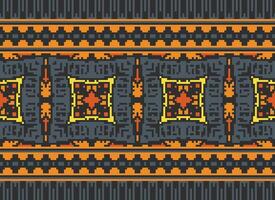 Cross Stitch Embroidery. Ethnic Patterns. Native Style. Traditional Design for texture, textile, fabric, clothing, Knitwear, print. Geometric Pixel Horizontal Seamless Vector. vector