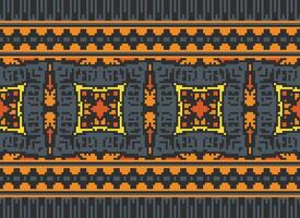 Cross Stitch Embroidery. Ethnic Patterns. Native Style. Traditional Design for texture, textile, fabric, clothing, Knitwear, print. Geometric Pixel Horizontal Seamless Vector. vector