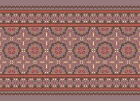 A Floral pixel art pattern on grey background.geometric ethnic oriental embroidery vector illustration. pixel style, abstract background, cross stitch.design for texture, fabric, cloth, scarf, print