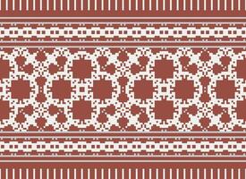 Cross Stitch pattern with Floral Designs. Traditional cross stitch needlework. Geometric Ethnic pattern, Embroidery, Textile ornamentation, fabric, Hand stitched pattern, Cultural stitching pixel art. vector