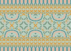 Cross Stitch Embroidery. Ethnic Patterns. Native Style. Traditional Design for texture, textile, fabric, clothing, Knitwear, print. Geometric Pixel Horizontal Seamless Vector. vector