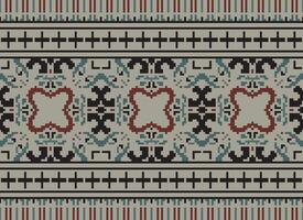 Cross Stitch Embroidery. Ethnic Patterns. Native Style. Traditional Design for texture, textile, fabric, clothing, Knitwear, print. Geometric Pixel Horizontal Seamless Vector. vector