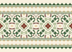 Cross Stitch Border. Embroidery Cross Stitch. Ethnic Patterns. Geometric Ethnic Indian pattern. Native Ethnic pattern.Texture Textile Fabric Clothing Knitwear print. Pixel Horizontal Seamless Vector. vector