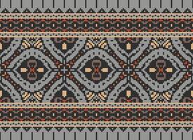 Cross Stitch pattern with Floral Designs. Traditional cross stitch needlework. Geometric Ethnic pattern, Embroidery, Textile ornamentation, fabric, Hand stitched pattern, Cultural stitching pixel art. vector