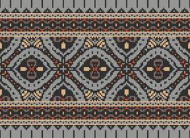 Cross Stitch pattern with Floral Designs. Traditional cross stitch needlework. Geometric Ethnic pattern, Embroidery, Textile ornamentation, fabric, Hand stitched pattern, Cultural stitching pixel art. vector