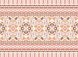 Cross Stitch Border. Embroidery Cross Stitch. Ethnic Patterns. Geometric Ethnic Indian pattern. Native Ethnic pattern.Texture Textile Fabric Clothing Knitwear print. Pixel Horizontal Seamless Vector. vector