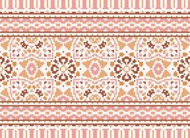 Cross Stitch Border. Embroidery Cross Stitch. Ethnic Patterns. Geometric Ethnic Indian pattern. Native Ethnic pattern.Texture Textile Fabric Clothing Knitwear print. Pixel Horizontal Seamless Vector. vector