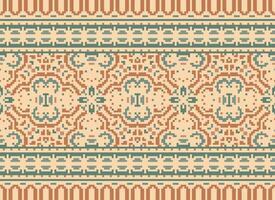 Cross Stitch Border. Embroidery Cross Stitch. Ethnic Patterns. Geometric Ethnic Indian pattern. Native Ethnic pattern.Texture Textile Fabric Clothing Knitwear print. Pixel Horizontal Seamless Vector. vector