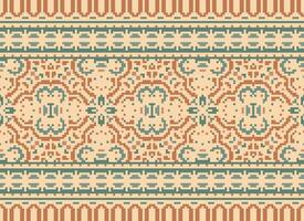 Cross Stitch Border. Embroidery Cross Stitch. Ethnic Patterns. Geometric Ethnic Indian pattern. Native Ethnic pattern.Texture Textile Fabric Clothing Knitwear print. Pixel Horizontal Seamless Vector. vector