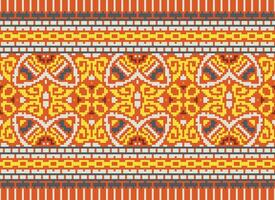 Cross Stitch Border. Embroidery Cross Stitch. Ethnic Patterns. Geometric Ethnic Indian pattern. Native Ethnic pattern.Texture Textile Fabric Clothing Knitwear print. Pixel Horizontal Seamless Vector. vector