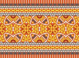 Cross Stitch Border. Embroidery Cross Stitch. Ethnic Patterns. Geometric Ethnic Indian pattern. Native Ethnic pattern.Texture Textile Fabric Clothing Knitwear print. Pixel Horizontal Seamless Vector. vector