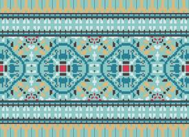 Cross Stitch Border. Embroidery Cross Stitch. Ethnic Patterns. Geometric Ethnic Indian pattern. Native Ethnic pattern.Texture Textile Fabric Clothing Knitwear print. Pixel Horizontal Seamless Vector. vector