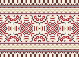Cross Stitch pattern with Floral Designs. Traditional cross stitch needlework. Geometric Ethnic pattern, Embroidery, Textile ornamentation, fabric, Hand stitched pattern, Cultural stitching pixel art. vector