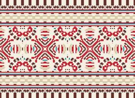 Cross Stitch pattern with Floral Designs. Traditional cross stitch needlework. Geometric Ethnic pattern, Embroidery, Textile ornamentation, fabric, Hand stitched pattern, Cultural stitching pixel art. vector