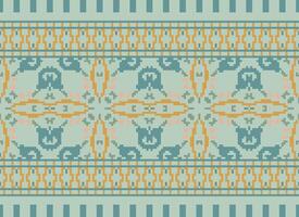 Cross Stitch Embroidery. Ethnic Patterns. Native Style. Traditional Design for texture, textile, fabric, clothing, Knitwear, print. Geometric Pixel Horizontal Seamless Vector. vector