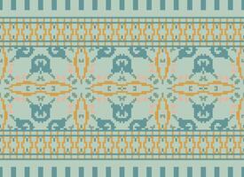 Cross Stitch Embroidery. Ethnic Patterns. Native Style. Traditional Design for texture, textile, fabric, clothing, Knitwear, print. Geometric Pixel Horizontal Seamless Vector. vector