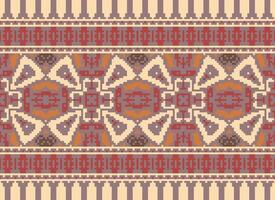 Cross Stitch Embroidery. Ethnic Patterns. Native Style. Traditional Design for texture, textile, fabric, clothing, Knitwear, print. Geometric Pixel Horizontal Seamless Vector. vector