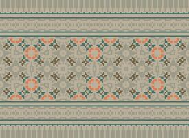 Cross Stitch pattern with Floral Designs. Traditional cross stitch needlework. Geometric Ethnic pattern, Embroidery, Textile ornamentation, fabric, Hand stitched pattern, Cultural stitching pixel art. vector