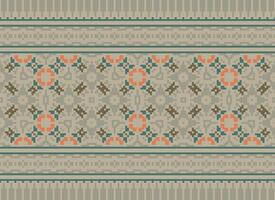 Cross Stitch pattern with Floral Designs. Traditional cross stitch needlework. Geometric Ethnic pattern, Embroidery, Textile ornamentation, fabric, Hand stitched pattern, Cultural stitching pixel art. vector