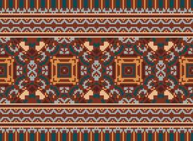 Cross Stitch pattern with Floral Designs. Traditional cross stitch needlework. Geometric Ethnic pattern, Embroidery, Textile ornamentation, fabric, Hand stitched pattern, Cultural stitching pixel art. vector