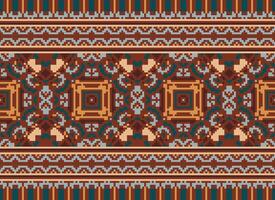 Cross Stitch pattern with Floral Designs. Traditional cross stitch needlework. Geometric Ethnic pattern, Embroidery, Textile ornamentation, fabric, Hand stitched pattern, Cultural stitching pixel art. vector