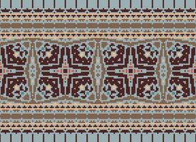 Cross Stitch pattern with Floral Designs. Traditional cross stitch needlework. Geometric Ethnic pattern, Embroidery, Textile ornamentation, fabric, Hand stitched pattern, Cultural stitching pixel art. vector