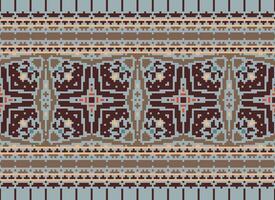 Cross Stitch pattern with Floral Designs. Traditional cross stitch needlework. Geometric Ethnic pattern, Embroidery, Textile ornamentation, fabric, Hand stitched pattern, Cultural stitching pixel art. vector