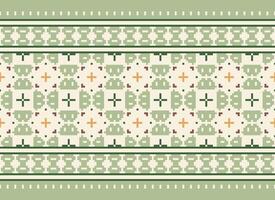 A Floral pixel art pattern on grey background.geometric ethnic oriental embroidery vector illustration. pixel style, abstract background, cross stitch.design for texture, fabric, cloth, scarf, print