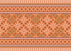 Cross Stitch pattern with Floral Designs. Traditional cross stitch needlework. Geometric Ethnic pattern, Embroidery, Textile ornamentation, fabric, Hand stitched pattern, Cultural stitching pixel art. vector