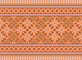 Cross Stitch pattern with Floral Designs. Traditional cross stitch needlework. Geometric Ethnic pattern, Embroidery, Textile ornamentation, fabric, Hand stitched pattern, Cultural stitching pixel art. vector