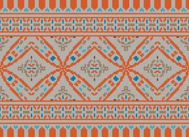 Cross Stitch Border. Embroidery Cross Stitch. Ethnic Patterns. Geometric Ethnic Indian pattern. Native Ethnic pattern.Texture Textile Fabric Clothing Knitwear print. Pixel Horizontal Seamless Vector. vector