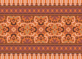Cross Stitch Embroidery. Ethnic Patterns. Native Style. Traditional Design for texture, textile, fabric, clothing, Knitwear, print. Geometric Pixel Horizontal Seamless Vector. vector