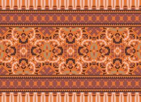 Cross Stitch Embroidery. Ethnic Patterns. Native Style. Traditional Design for texture, textile, fabric, clothing, Knitwear, print. Geometric Pixel Horizontal Seamless Vector. vector