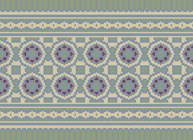 A Floral pixel art pattern on grey background.geometric ethnic oriental embroidery vector illustration. pixel style, abstract background, cross stitch.design for texture, fabric, cloth, scarf, print