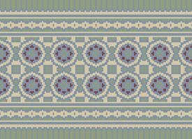 A Floral pixel art pattern on grey background.geometric ethnic oriental embroidery vector illustration. pixel style, abstract background, cross stitch.design for texture, fabric, cloth, scarf, print